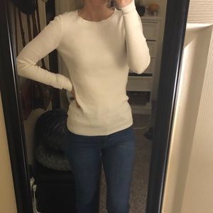 EXPRESS fitted crew neck sweater ivory size small